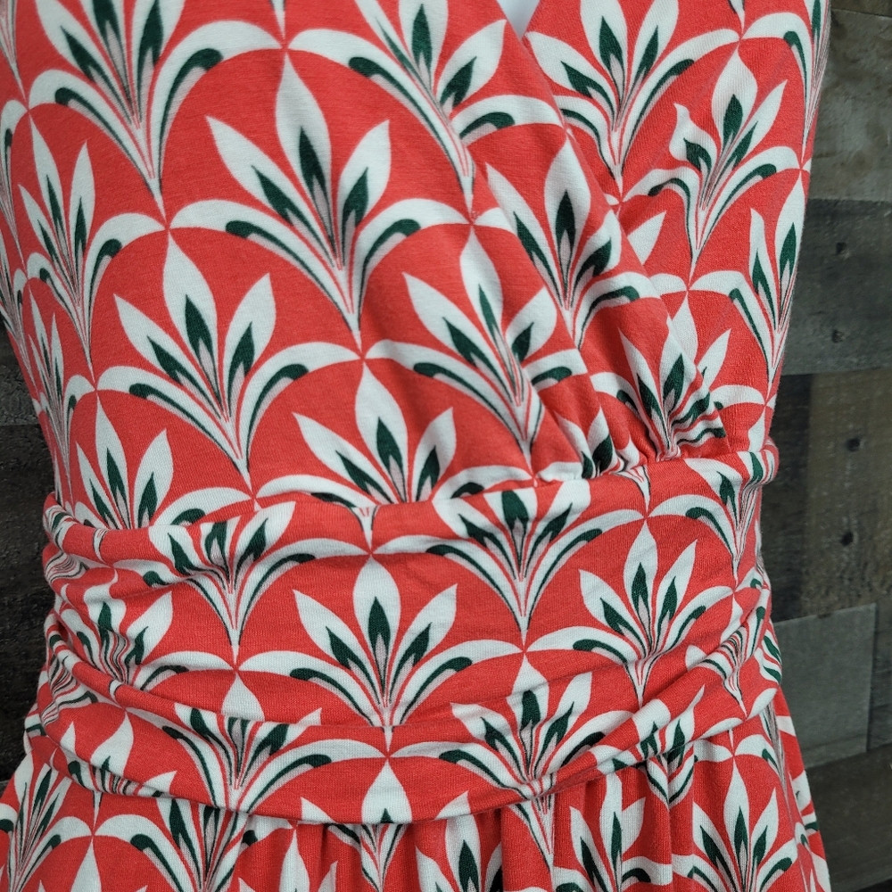 Boden Red and White Patterned Midi Dress - Picture 6 of 10
